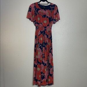 Kate & Lily Women’s Maxi Fit & Flare Flutter Cap Sleeves Pink Floral Print Sz 6